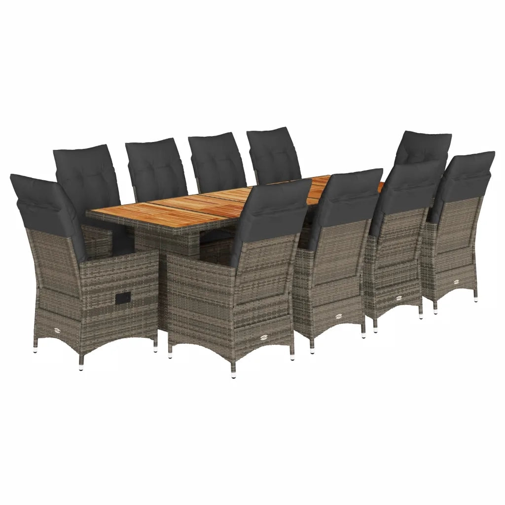 vidaXL Set Bistrò da Giardino 11 pz con Cuscini in Polyrattan Grigio