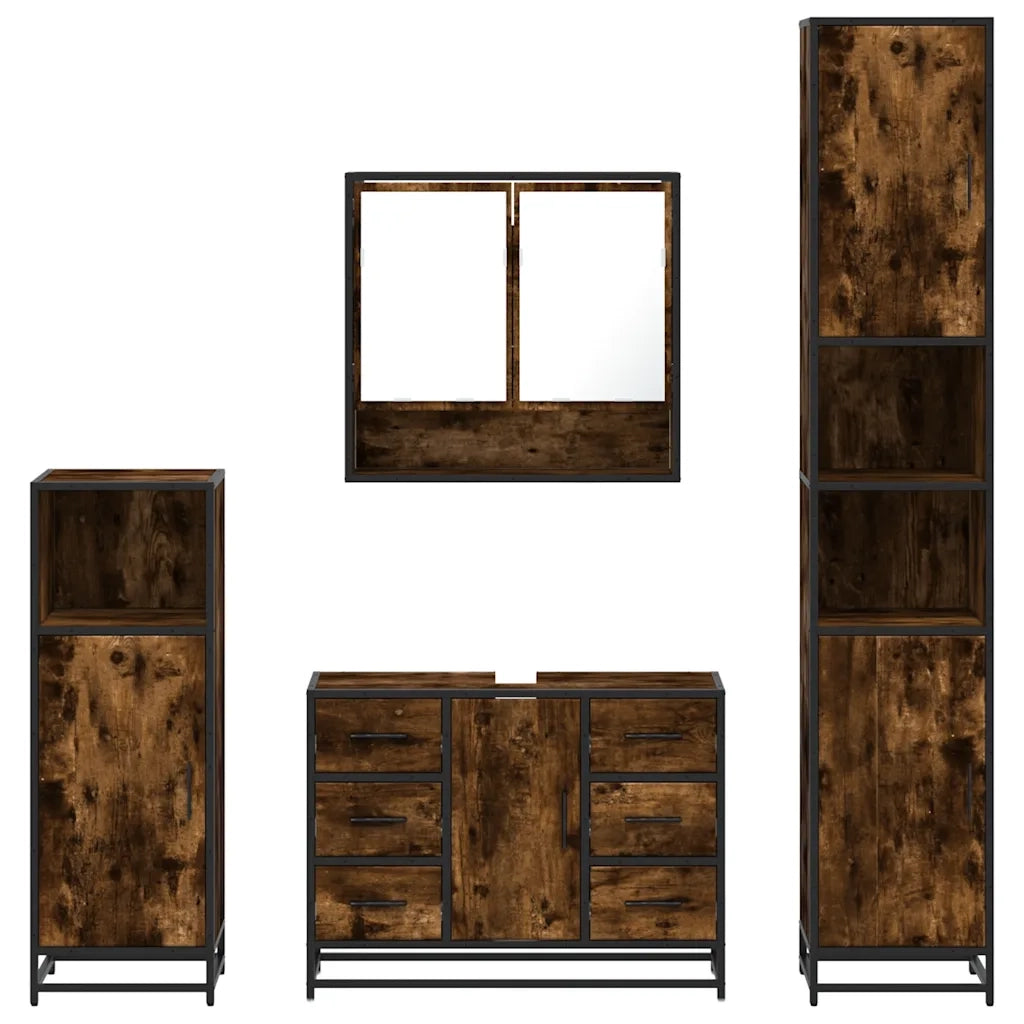 Set Mobili da Bagno 4 pz Rovere Fumo in Legno Multistrato