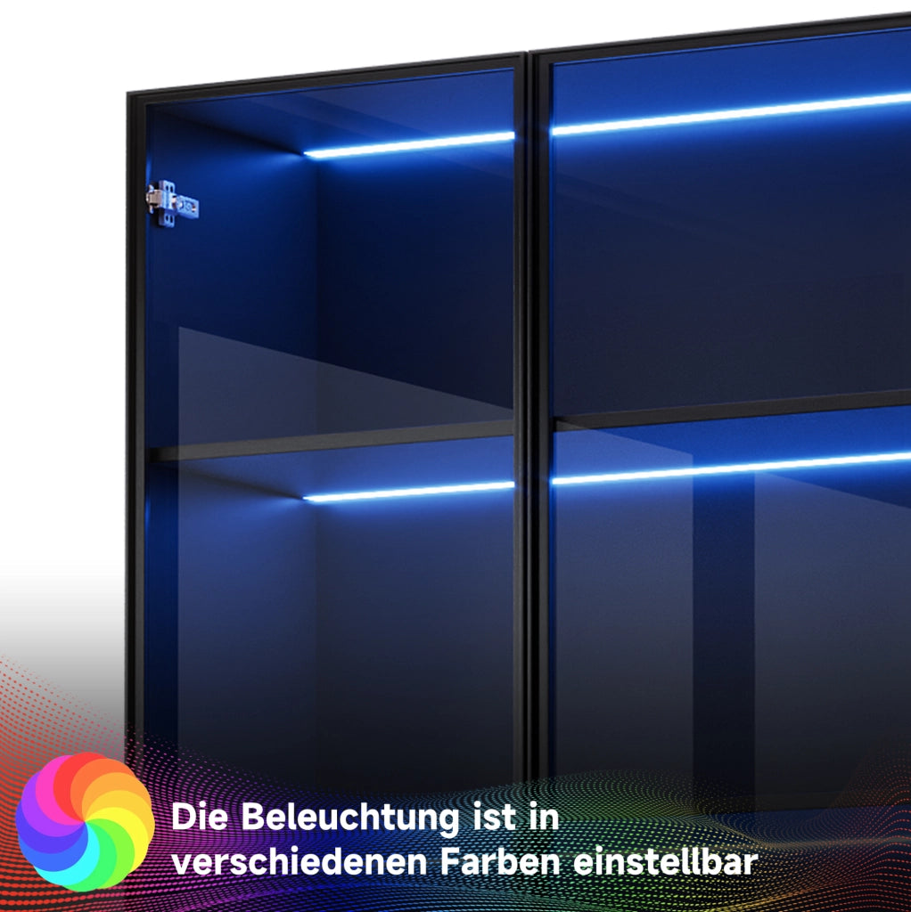 Vetrina LED nera 60x40x160 cm con 2 cassetti