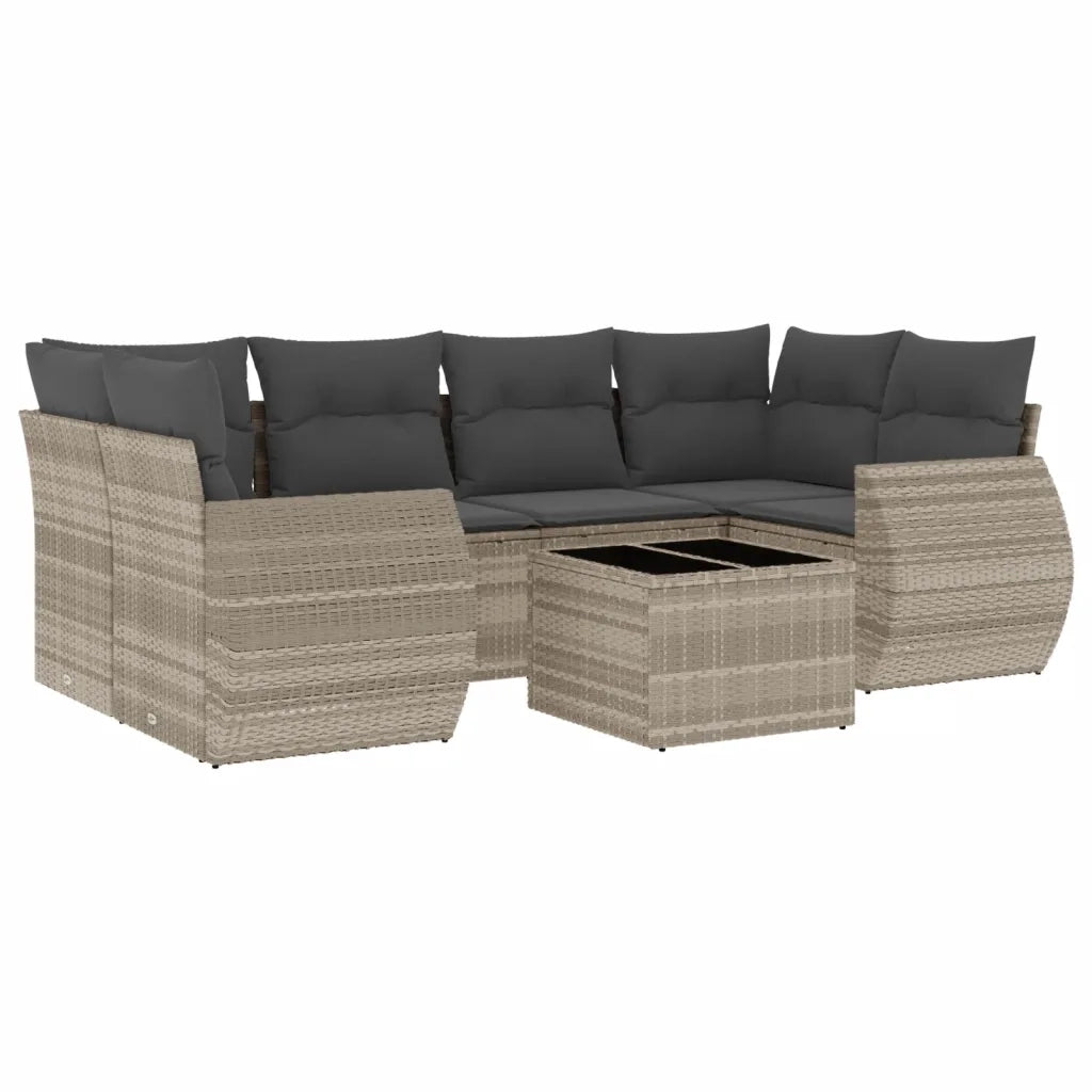 Set Divani da Giardino 7pz con Cuscini Grigio Chiaro Polyrattan