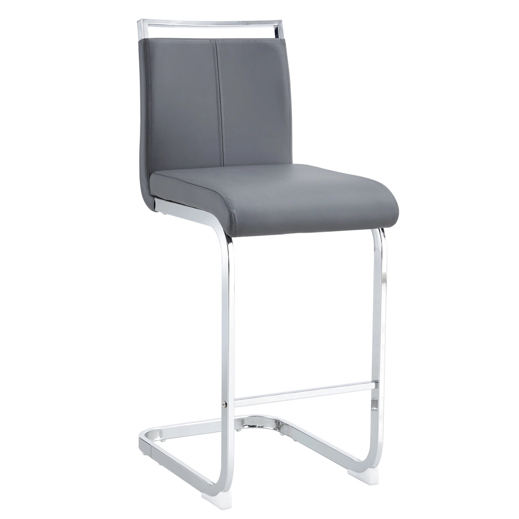 Sgabello da bar set da 2 con struttura stabile e poggiapiedi in PU e metallo grigio scuro e argento moderno