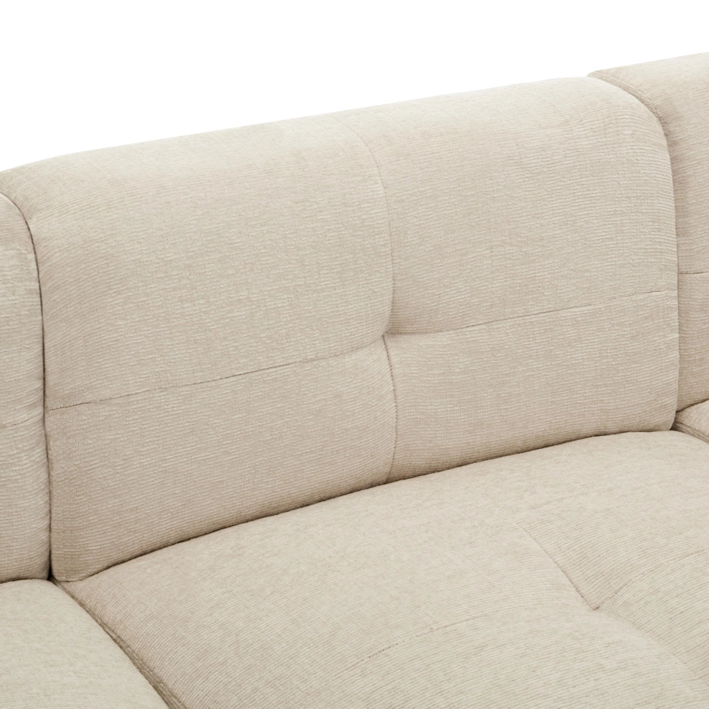 Divano modulare 3 posti in ciniglia beige con pouf contenitore e 2 cuscini HOMVRA