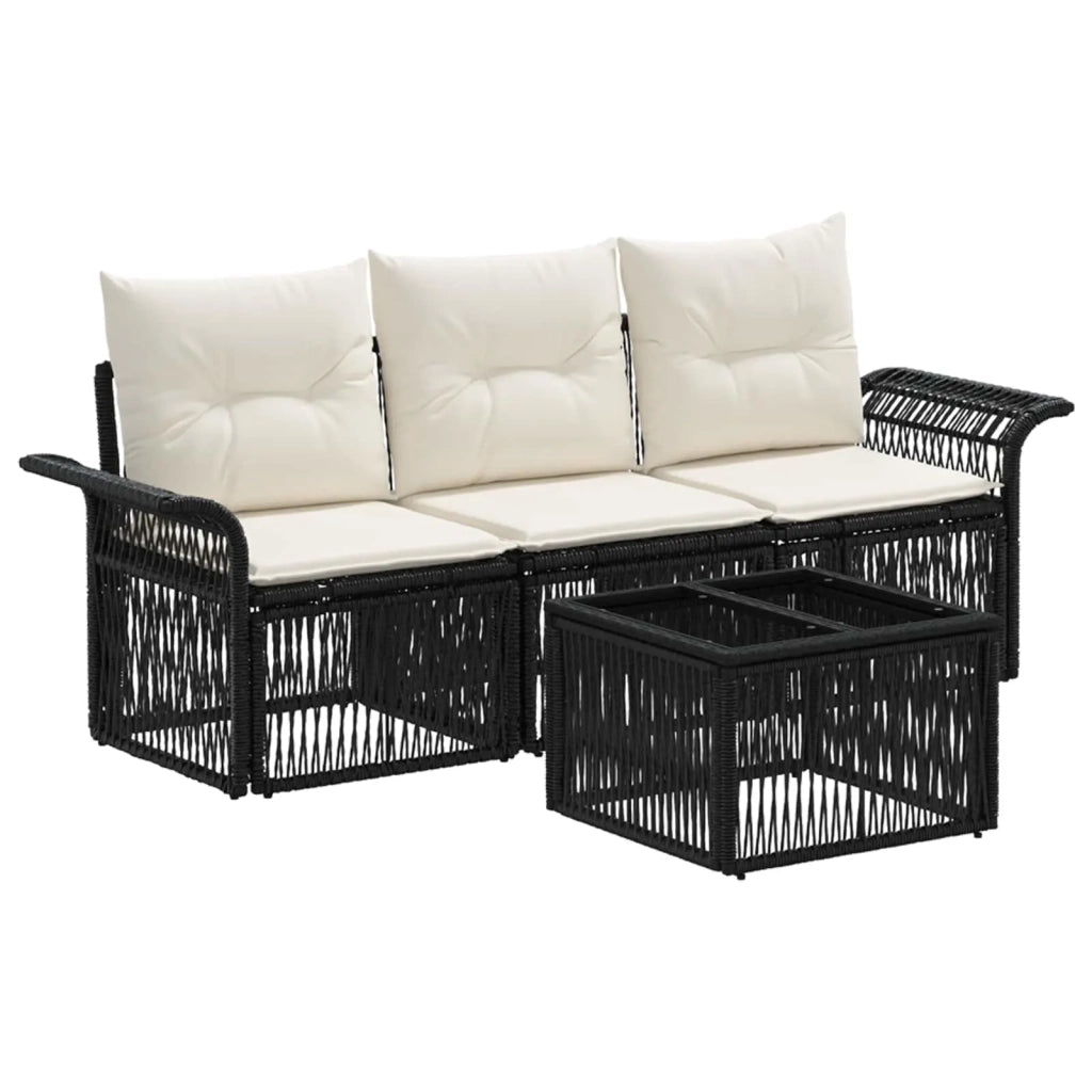Set Divano da Giardino 4 pcs Nero polyrattan