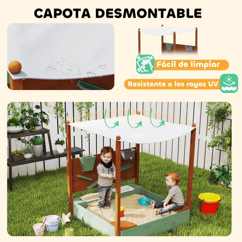 Casetta da Gioco con Sabbiera per Bambini ¨C zephmum ¨C 116x112.5x128 cm Verde Legno