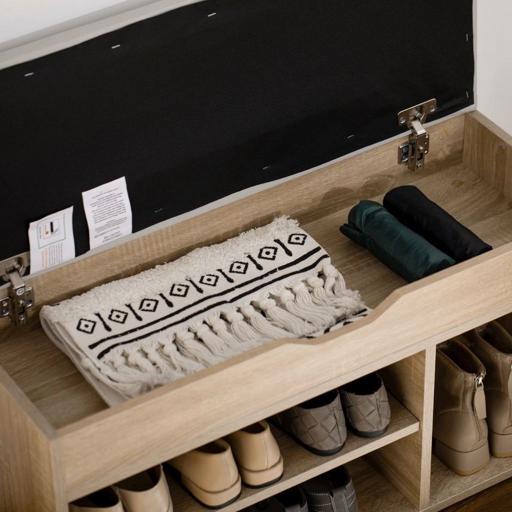 Scarpiera Imbottita con 2 Ripiani Aperti e Spazio a Scomparsa ¨C zephmum ¨C Legno e Pelle PU, 80x30x45 cm