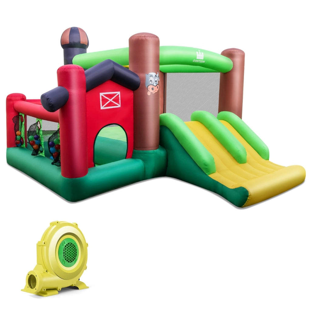 Castello gonfiabile a tema agricolo con soffiatore 680W trampolino canestro basket-Casa gonfiabile per bambini