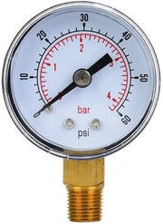 Manometro meccanico - Drukkompasso 0-60 PSI/0-4 BAR - Connettore 1/8 pollice - Vetrata indicatore trasparente - Resistente allo shock - Misurazione della pressione precisa