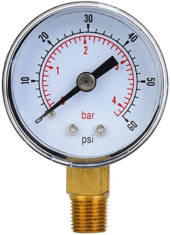 Manometro meccanico - Drukkompasso 0-60 PSI/0-4 BAR - Connettore 1/8 pollice - Vetrata indicatore trasparente - Resistente allo shock - Misurazione della pressione precisa