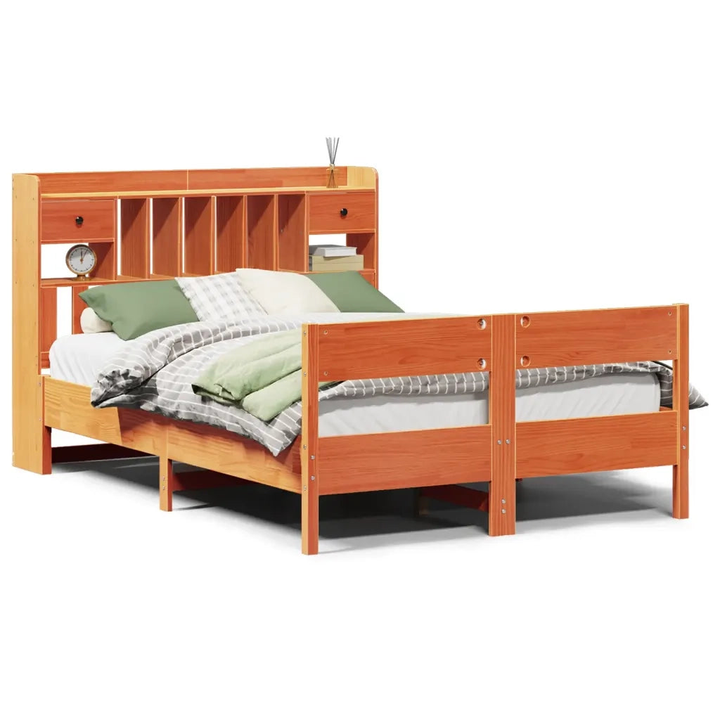 Letto Libreria senza Materasso Marrone Cera 140x200 cm in Pino 3323028