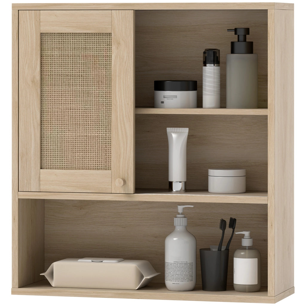 Armadio da bagno con ante scorrevoli e ripiani aperti ¨C zephmum ¨C legno naturale