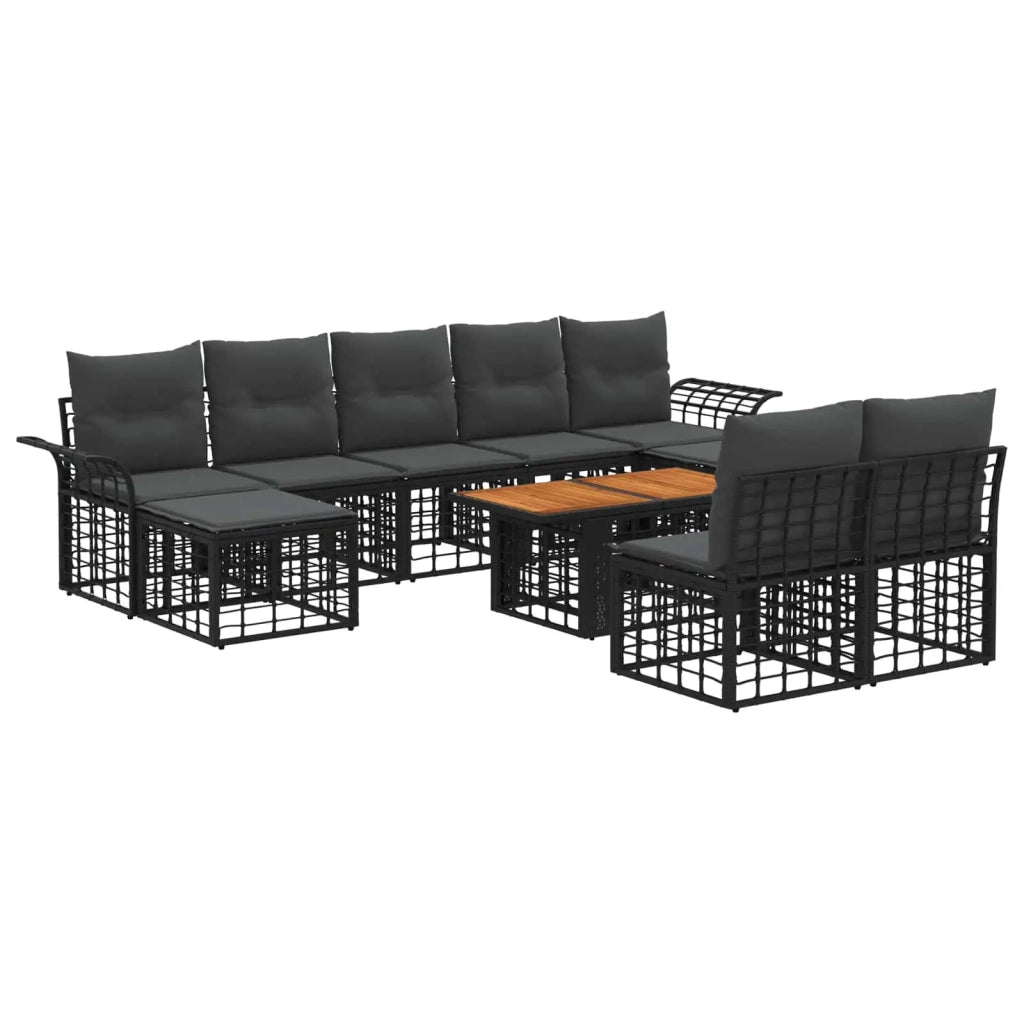 Set Divano da Giardino 10 pz Nero e Grigio scuro polyrattan 3438013