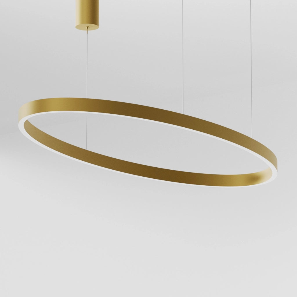 Lampada a Sospensione CRISEIDE S/1G OVAL - 100W LED 3000K Dimmerabile in Oro Spazzolato, Struttura in Alluminio e Diffusore in Silicone - Gealuce