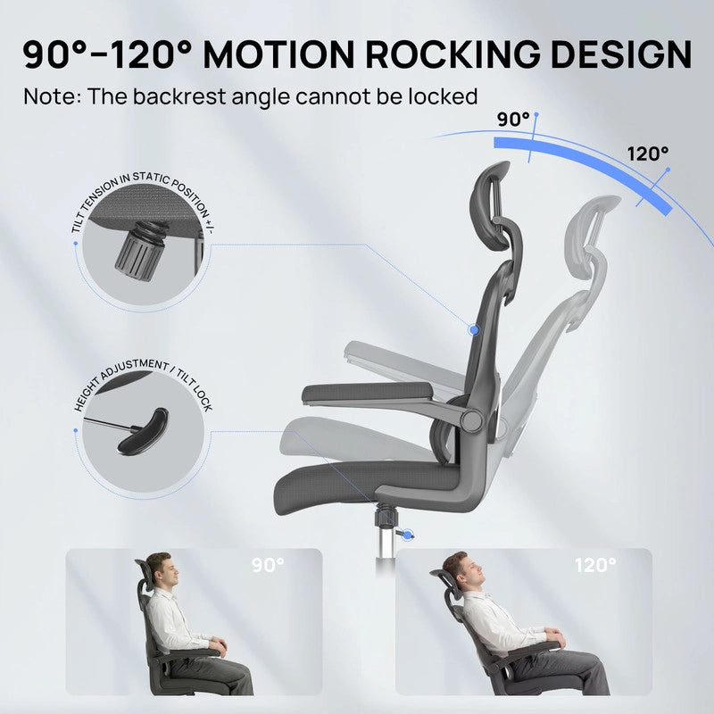 Sedia da ufficio ergonomica - Poltrona HAMLODY - con braccioli pieghevoli a 90° - Supporto lombare - Regolabile in altezza Nero