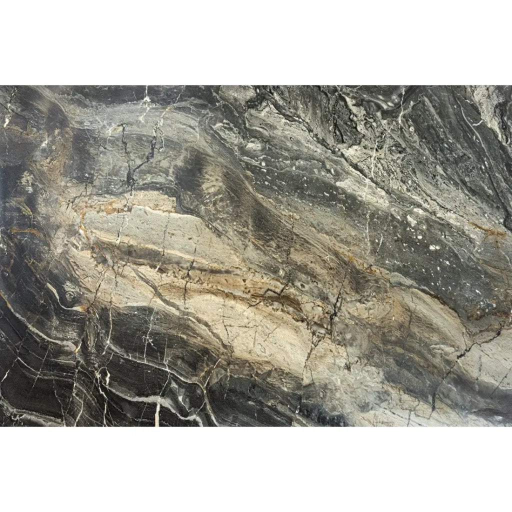 Tavolo da pranzo ZAREL – Estensibile da 180 a 260 cm – Ceramica e vetro temperato – Effetto marmo grigio talpa