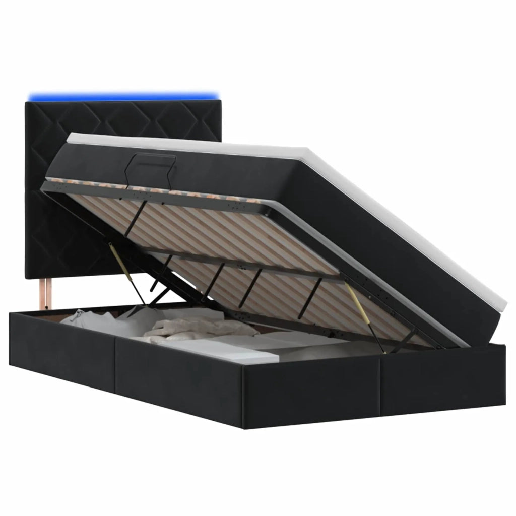 Letto con contenitore LED e materasso Nero 120 x 200 cm Velluto 3460184