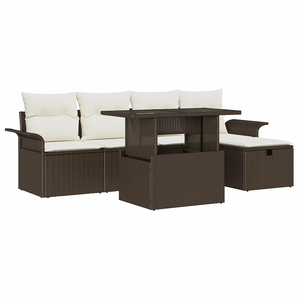 Set Divano da Giardino con cuscino 6 pcs Marrone Poly Rattan