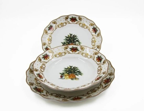 Servizio di Natale - Set di servizio di Natale - Porcellana - Servizio per Natale - Set da tavola - Decorazione da tavola per Natale - Servizio festivo - Tavola di Natale - Set di servizio bianco rosso - Servizio da tavola