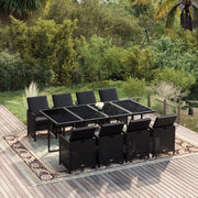 Set da Pranzo da Giardino 9 pz con Cuscini Nero in Polyrattan 3095558