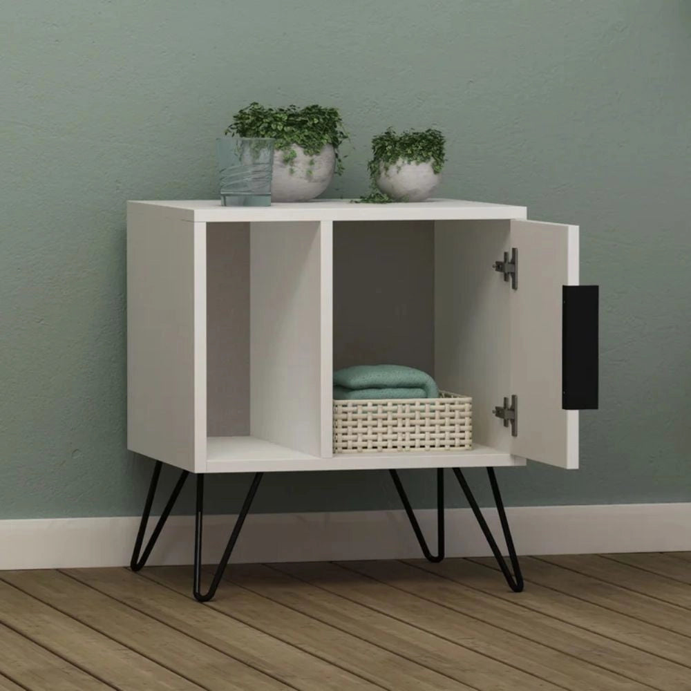 Comodino 1 Anta 1 Ripiano 50x44x60 cm in MDF Glynn Bianco