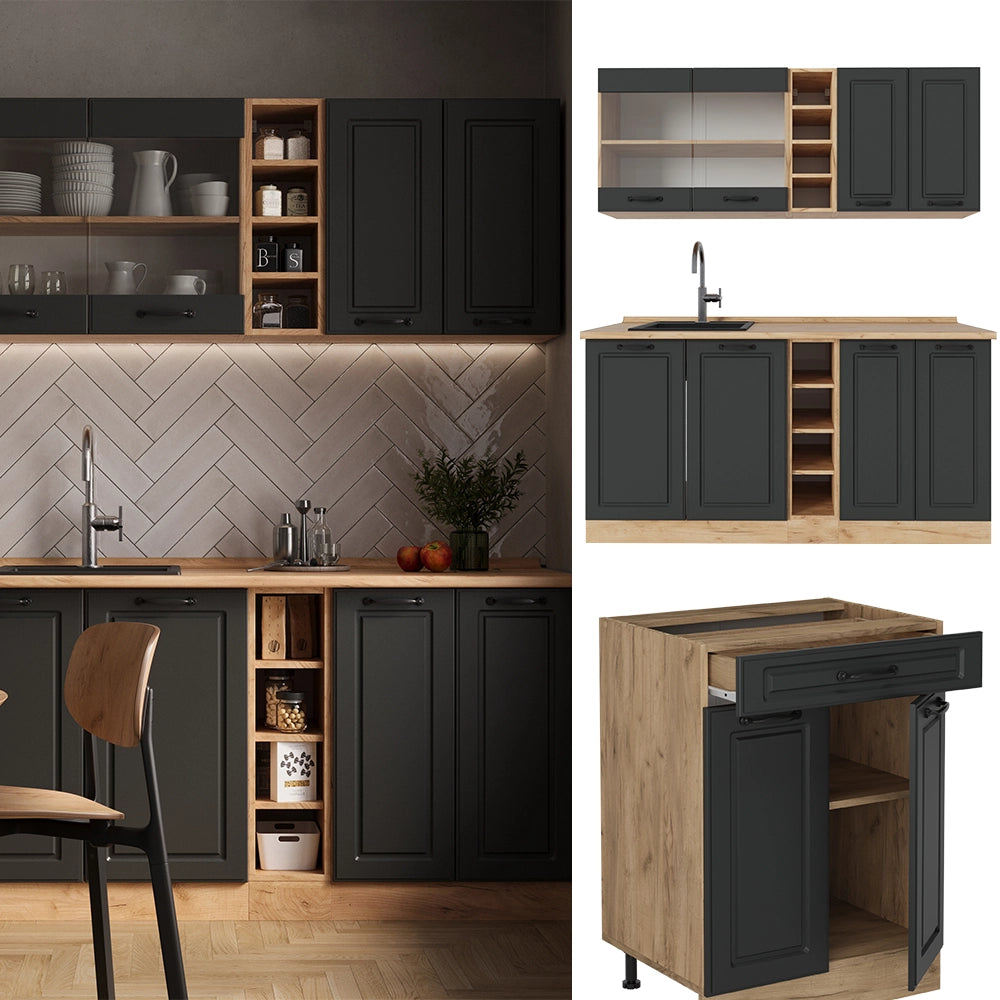 Vicco Cucina completa Antracite casa di campagna/rovere dorato 160 cm senza piano di lavoro