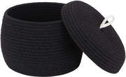 Organizzatore rotondo in tessuto di canapa con coperchio - Multifunzionale per snack, asciugamani e altro - Ideale per la casa, 25 x 19 cm (piccolo, nero)