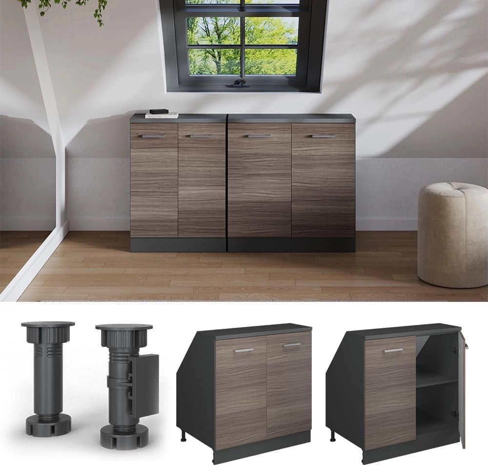 Mobile sottotetto Rion, Grigio nobile, 80 x 81.6 cm con 2 porte, carcassa 60 cm profondità, adatto per il salvaspazio sotto tetti spioventi