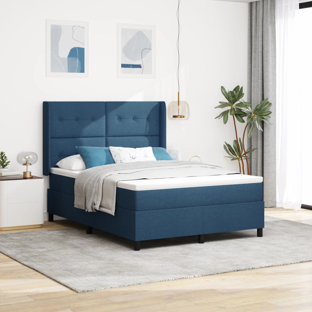 Letto a Rete con Materasso Blu 140x200 cm in Tessuto