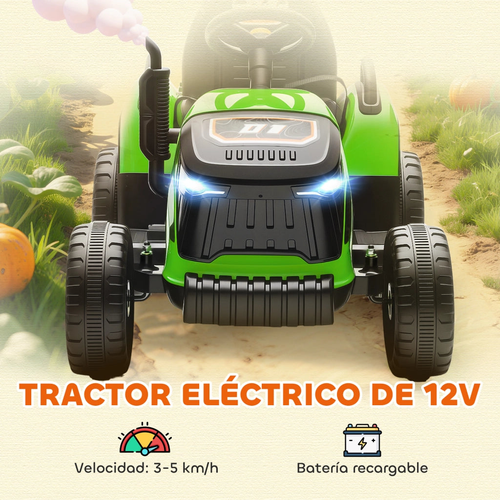 Trattore Giocattolo per Bambini con Rimorchio ¨C Zephmum ¨C Verde, 12V, Telecomando