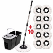 Set di pulizia per pavimenti con 6 microfibra, manico in acciaio inox 132 cm, set di asciugatura con funzione di spremitura, adatto per tutti i tipi di pavimenti