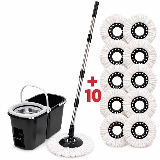 Set di pulizia per pavimenti con 6 microfibra, manico in acciaio inox 132 cm, set di asciugatura con funzione di spremitura, adatto per tutti i tipi di pavimenti