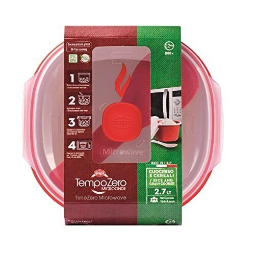 Snips 000849 Cuociriso a Vapore per Microonde 2,7 L con Vassoio e Spatola colore Rosso Trasparente Bianco