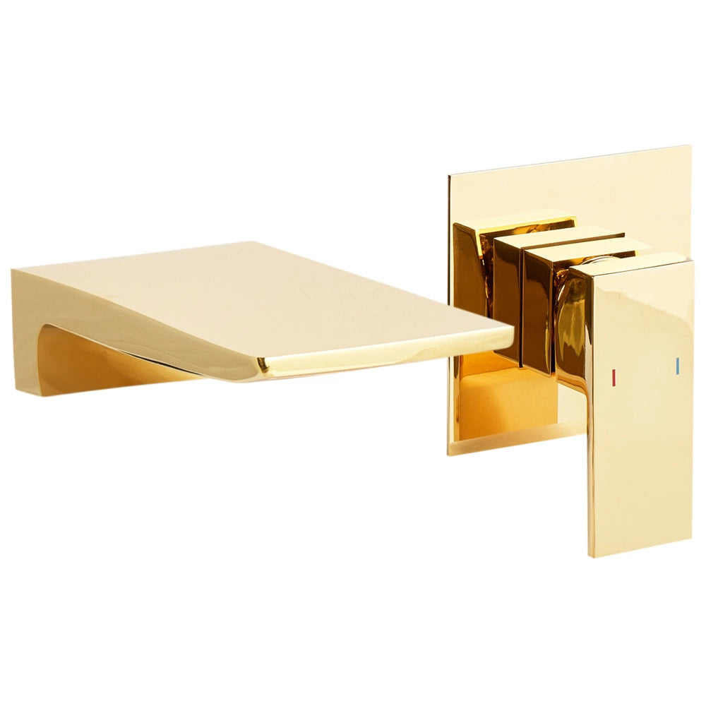 Rubinetto miscelatore per lavabo a parete in ottone oro monocomando