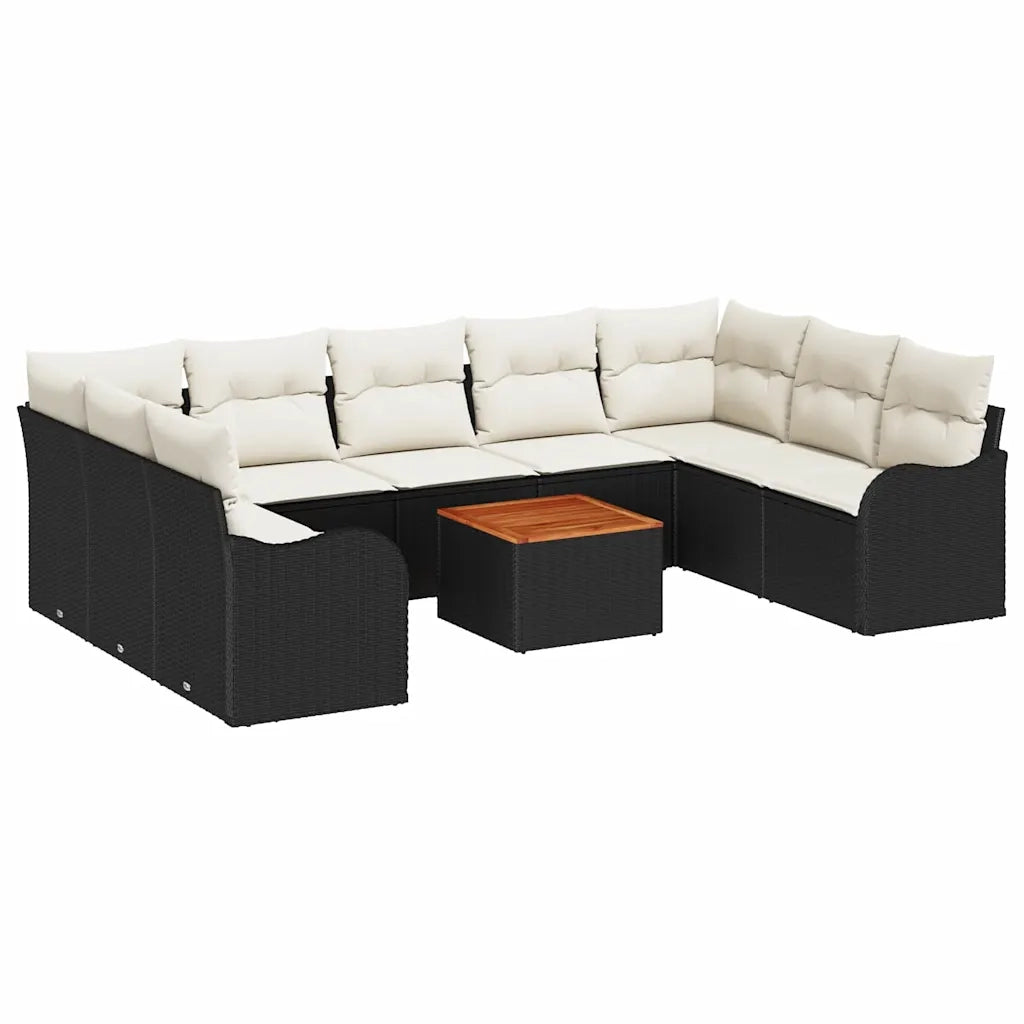 Set Divano da Giardino 10 pcs Nero e Crema polyrattan