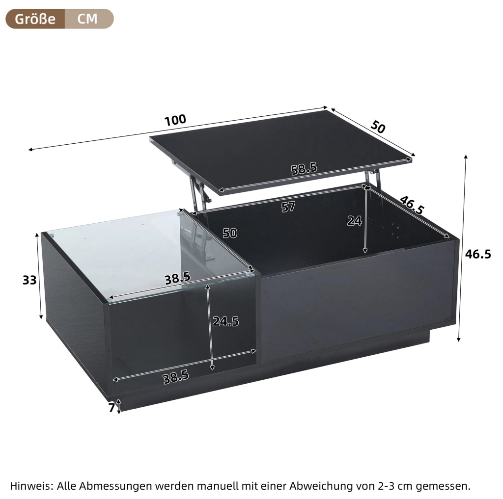 Tavolino da salotto elevabile con LED e vano nascosto