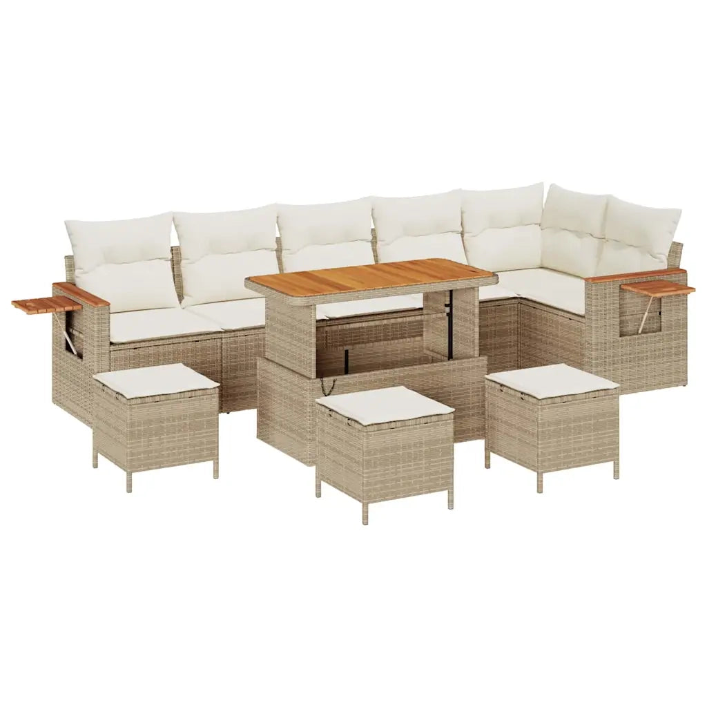 Set Divano da Giardino con cuscino 10 pcs Beige e Crema