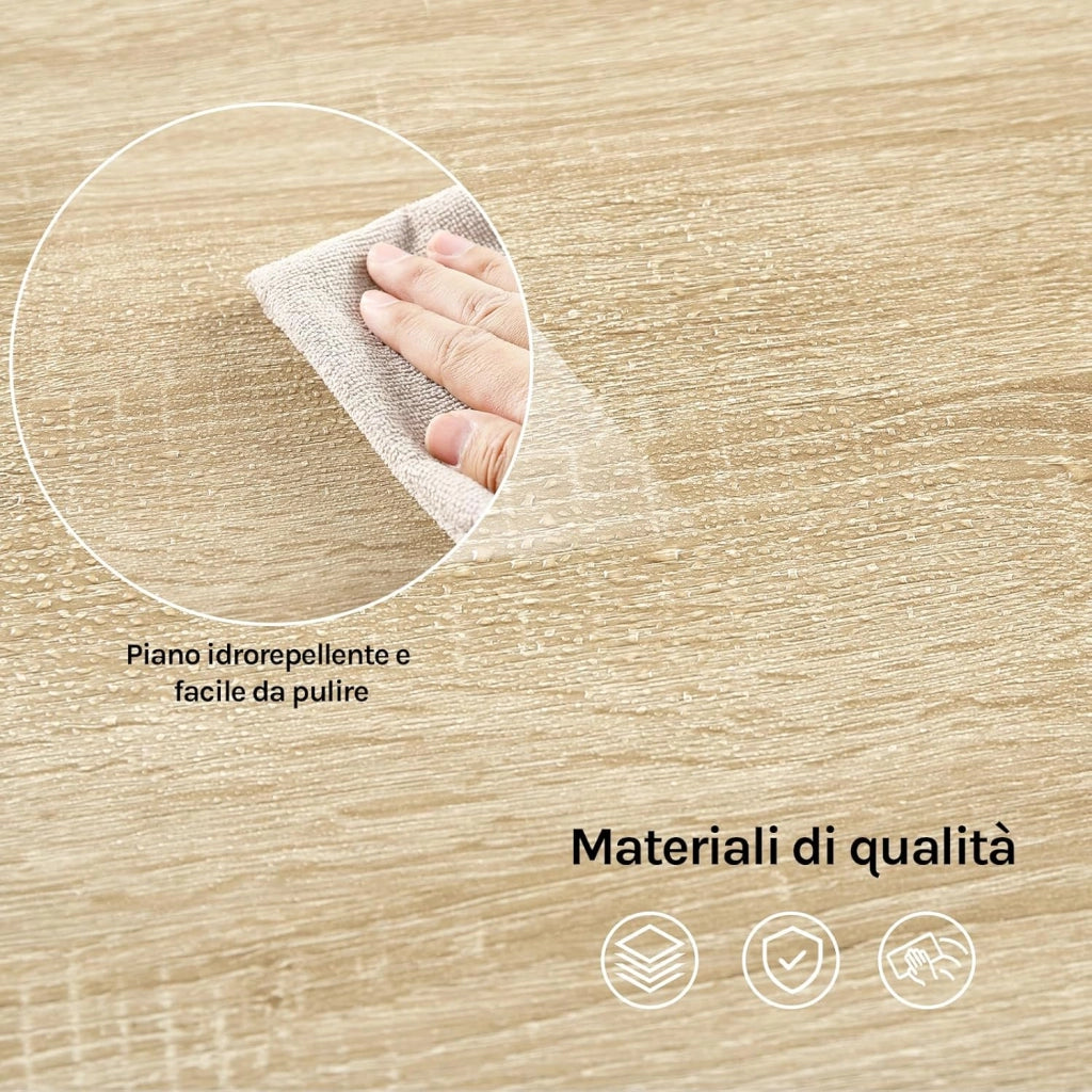 Tavolo da Bar, Bancone da Bar con 1 Cassetto e 3 Ripiani, Tavolo Penisola per Cucina, Pub, Bistrot, Legno Ingegnerizzato (Con assi di legno, Bianco+Rovere Chiaro, 100 x 50 x100 cm)