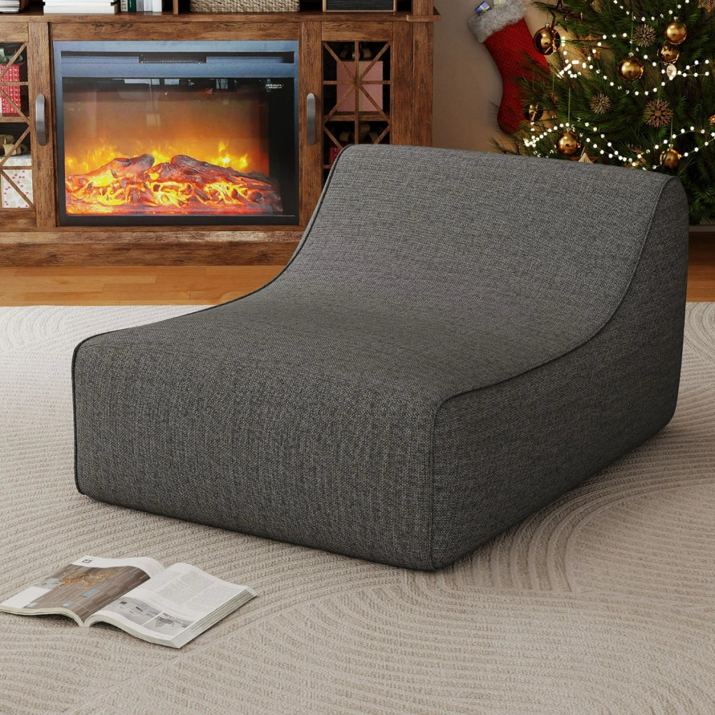 Divano pigro ergonomico con copertura rimovibile e base antiscivolo, Poltrona lounge gonfiabile a forma di L per soggiorno Grigio-Divani da terra