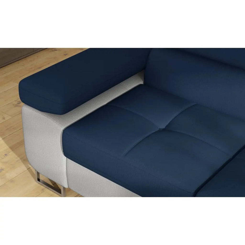 Divano ad angolo convertibile MENTON blu oceano e bianco – Angolo destro con contenitore