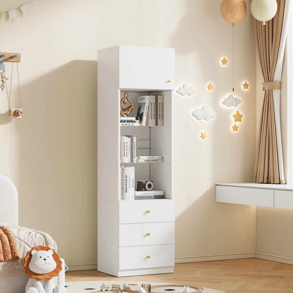 VETRINA MOBILE ALTO 50x40x180 cm Bianco MDF e vetro con ripiani regolabili