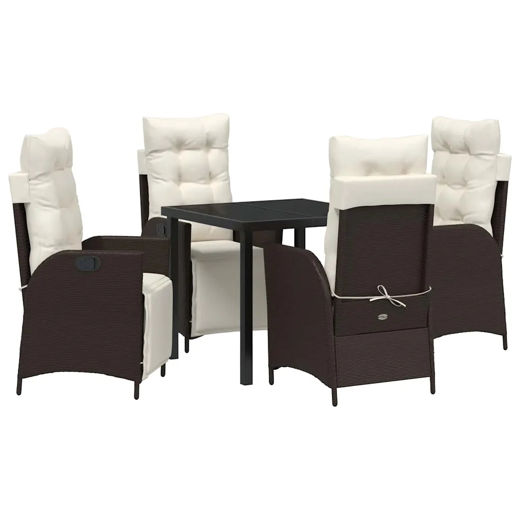 Set da Pranzo per Giardino con cuscino 5 pcs Marrone polyrattan