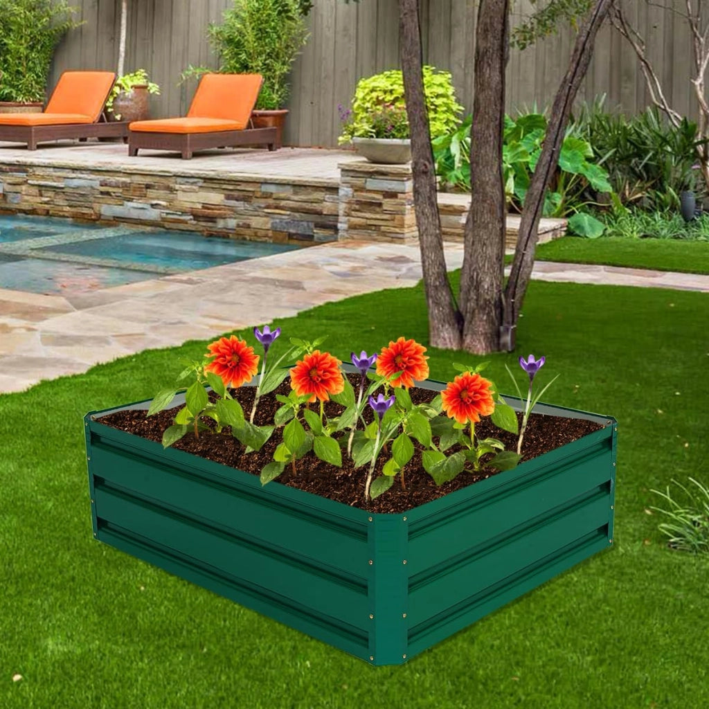 Letto da Giardino Rialzato in Acciaio, Fioriera da Esterno in Metallo per Fiori, Erbe, Piante e Verdure, Fioriera Elevata da Giardino, Cortile e Prato (100 x 80 x 30 cm)