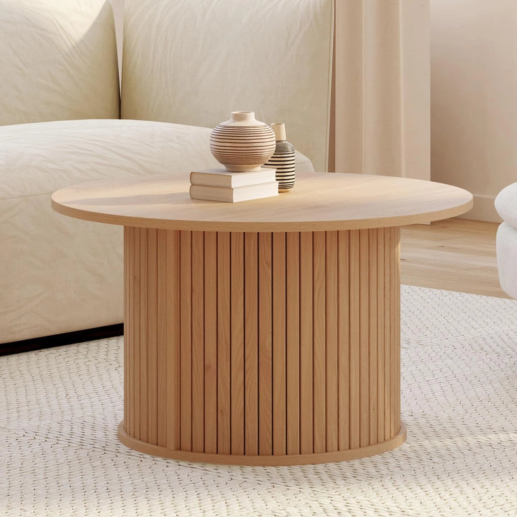 Tavolino rotondo JULIETTE 70 cm con doghe in legno color rovere