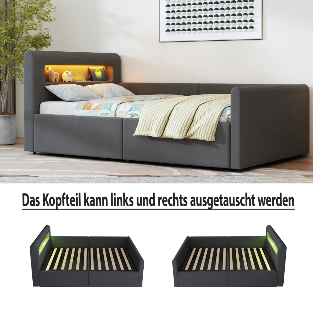 letto imbottito velluto grigio scuro 90 x 200 cm