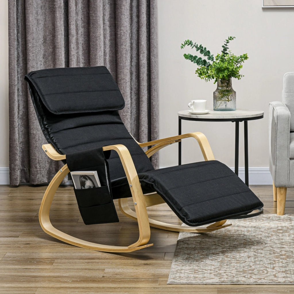 Poltrona relax dondolo con poggiapiedi ¨C Xylo ¨C tessuto nero