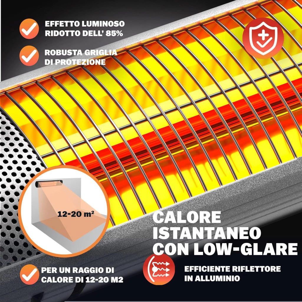 ® Stufa Elettrica a Infrarossi 3 Livelli di Calore 3000W Inclinabile di 90° Telecomando App IP55 Stufetta Fungo