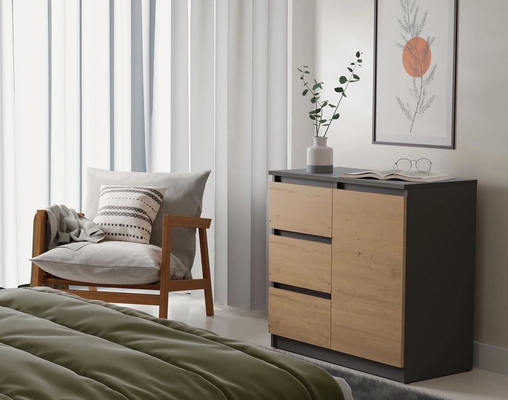 Cassettiera MALWA 1d3s antracite rovere artisan per camera e soggiorno