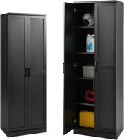 Armadio a doppia anta in legno con 2 assi regolabili, mola di stoccaggio, grande capacità, armadio alto, dispositivo antiribaltamento, 59 x 43 x 5 x 178 cm (nero), SI09929FQ+FR
