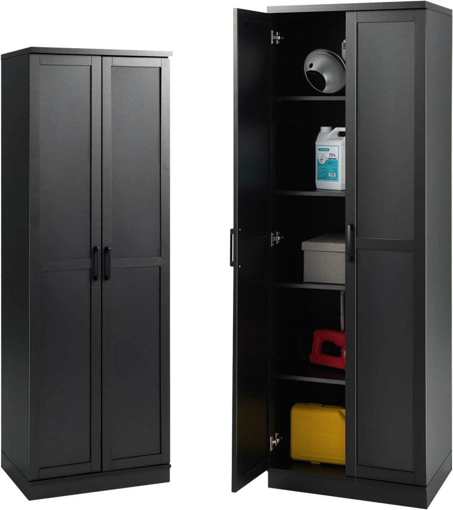 Armadio a doppia anta in legno con 2 assi regolabili, mola di stoccaggio, grande capacità, armadio alto, dispositivo antiribaltamento, 59 x 43 x 5 x 178 cm (nero), SI09929FQ+FR