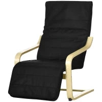 Poltrona Relax con Poggiapiedi Regolabile Sfoderabile, Legno Massello, 94 x 66,5 x 100 cm, Nero