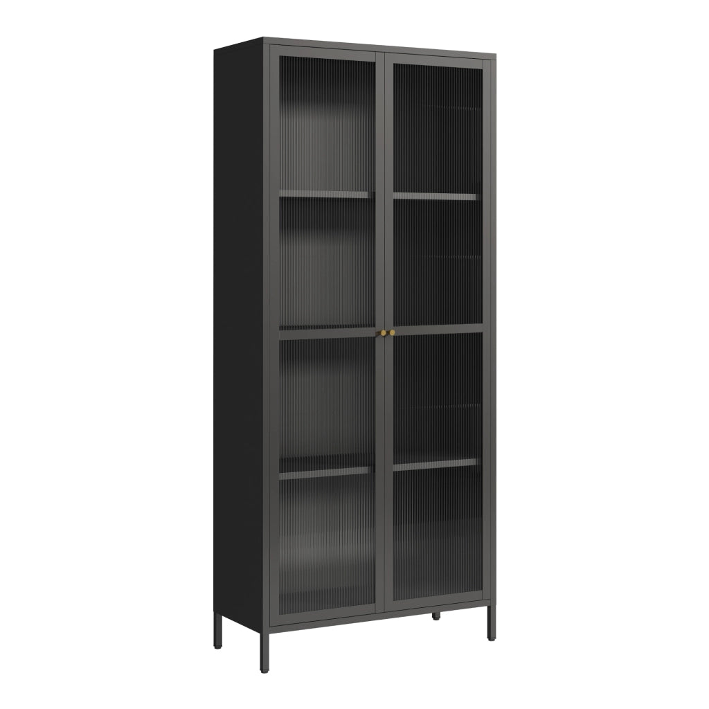 Armadio a Vetrata Säkylä con 4 Scomparti 180 x 80 x 35 cm in Acciaio - Nero [en.casa]